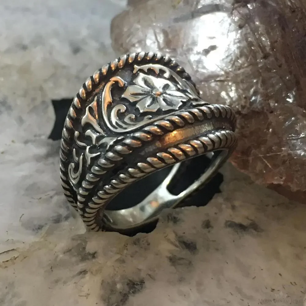 Carolyn Pollack Southwestern Style Sterling Silver Wide Decorated Ring For Women